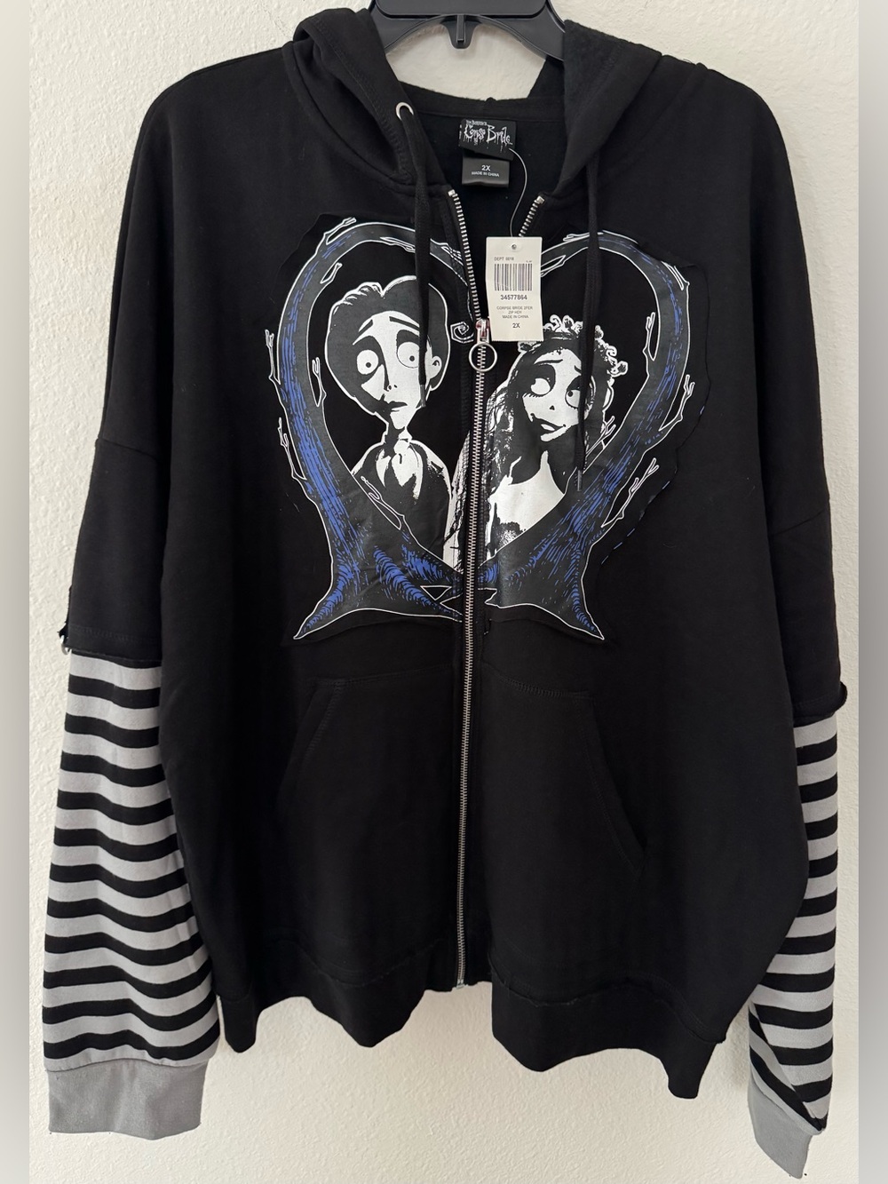 Hot Topic Corpse Bride Heart Stripes Girls Twofer Hoodie - Picture 8 of 8